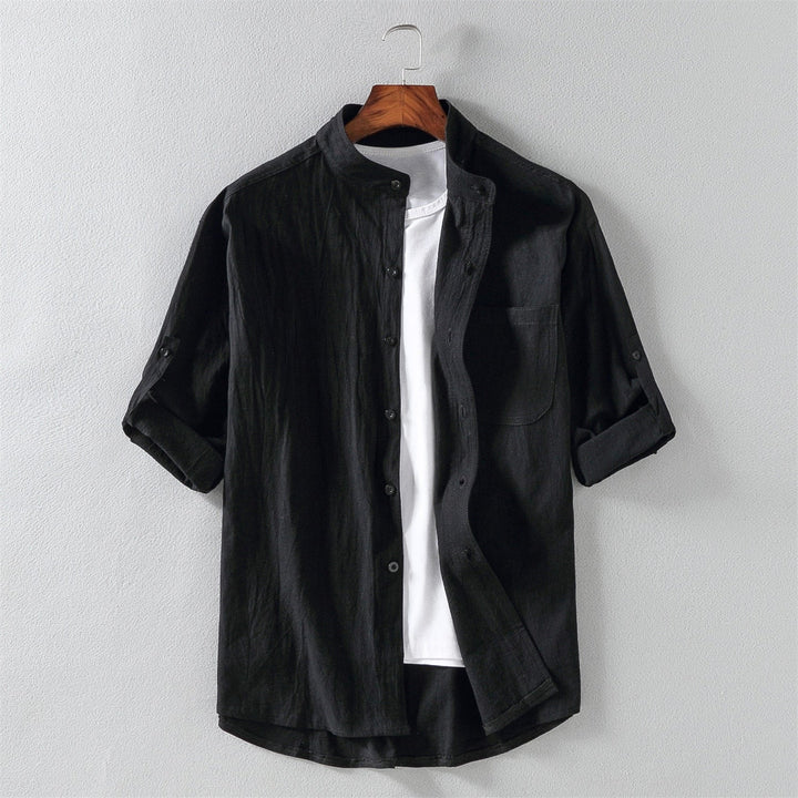 Camicia estiva in lino con colletto alla coreana stile Old Money per uomo