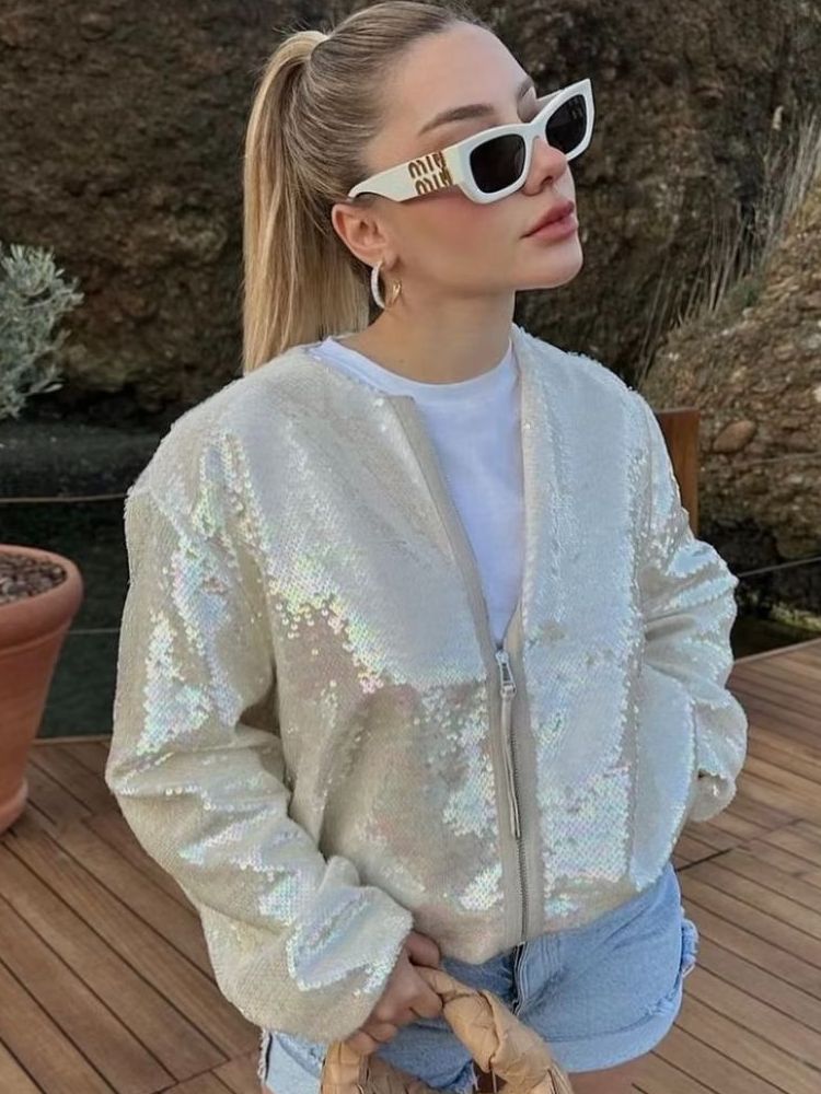 Veste bomber pailletée