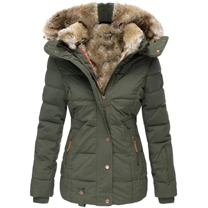 Danielle - Cappotto invernale elegante con cappuccio in pelliccia per donne