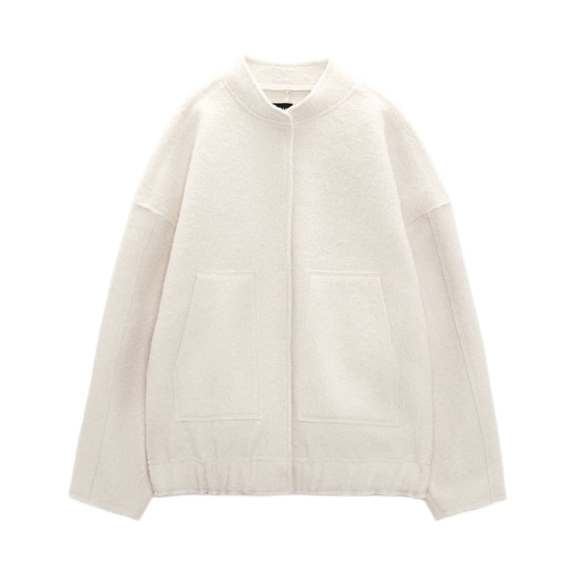 Cappotto di lana oversize con scollo rotondo e bottoni