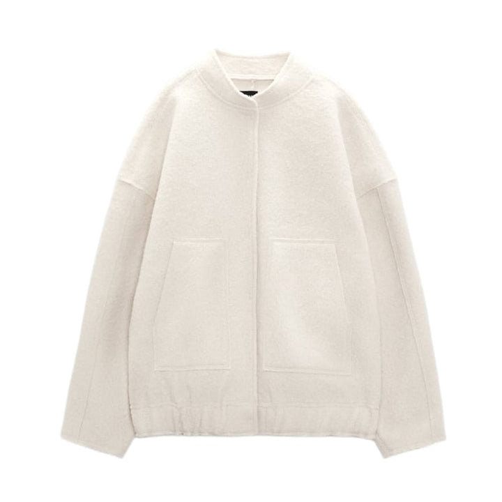 Cappotto di lana oversize con scollo rotondo e bottoni