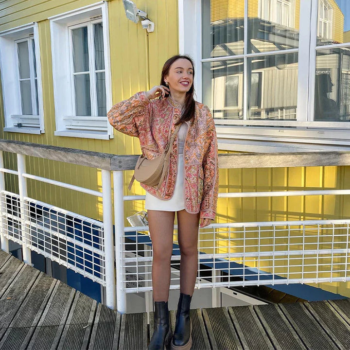 Veste matelassée patchwork pour femmes – Veste patchwork vintage style bohème avec poches