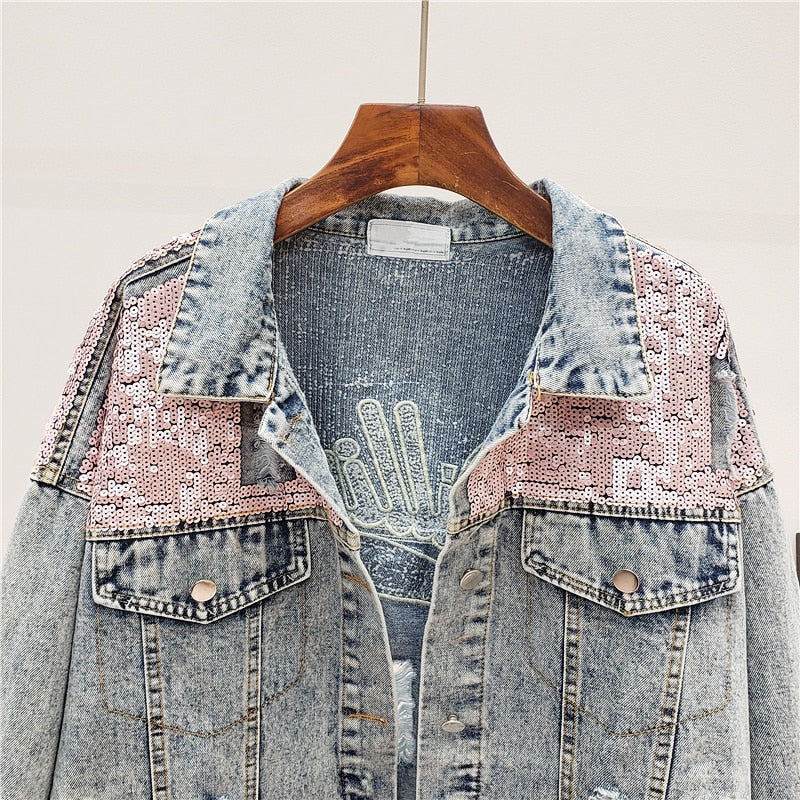 Veste en jean oversize avec paillettes