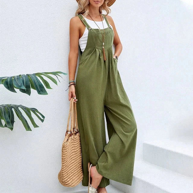 Damen Latzhose mit weitem Bein – Lockerer Jumpsuit im Boho-Stil mit Trägern – Sommer-Overall für Strand, Urlaub & Freizeit