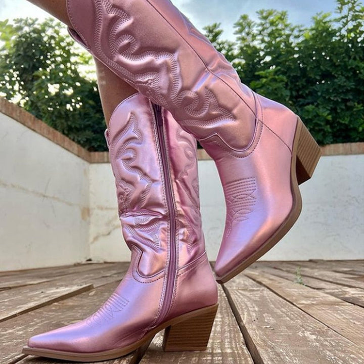 Bottes de cowboy métalliques roses