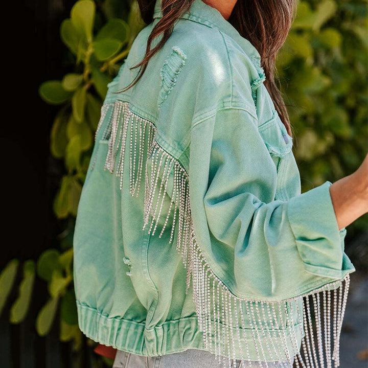 Veste en jean avec franges (paillettes)