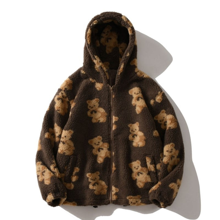 Veste en peluche Harajuku ours Teddy imprimé avec capuche duveteuse vêtement d'extérieur