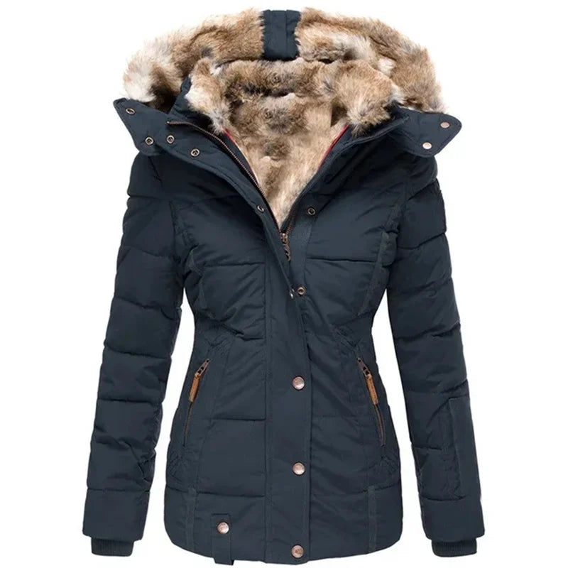 Danielle - Cappotto invernale elegante con cappuccio in pelliccia per donne