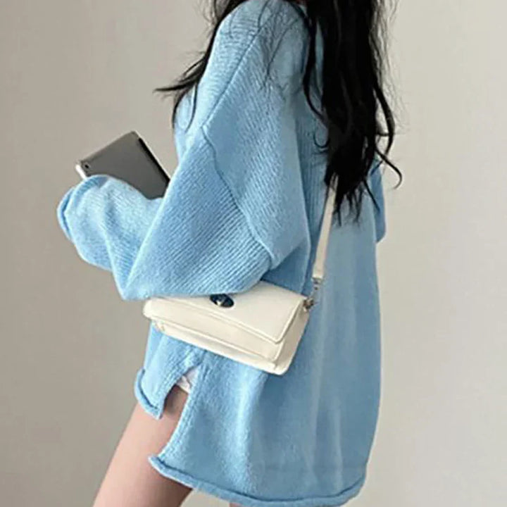 Oversized Damen Strickpullover – Lockerer V-Ausschnitt Sweater im Casual Look