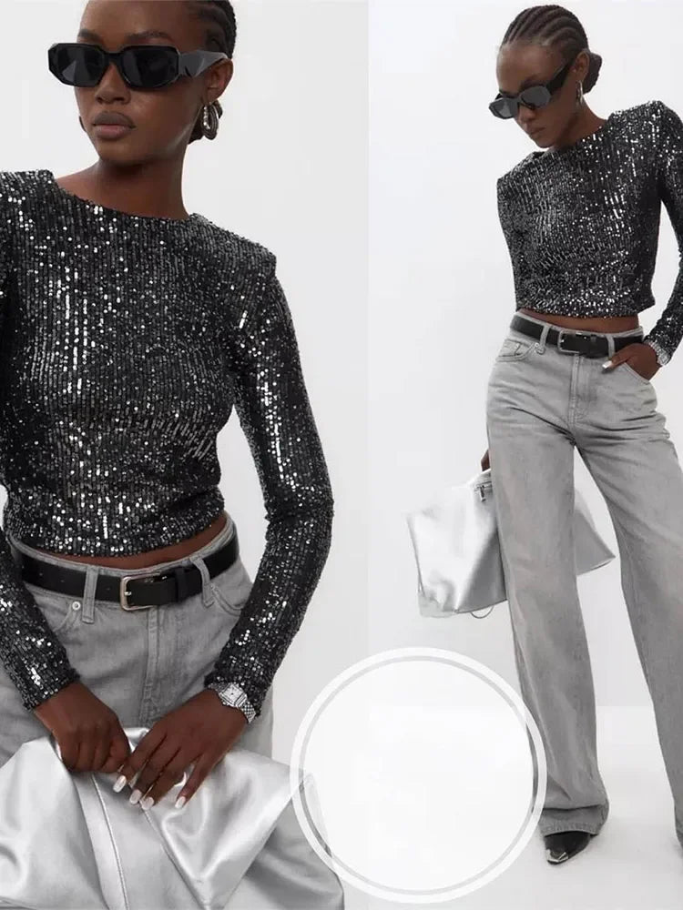 Rosalee - Haut élégant avec ornements en paillettes