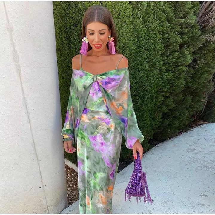 Anisten - Robe maxi colorée et sexy avec imprimé Halo-Dye et écharpe amovible