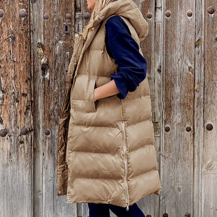 Jennifer - Gilet lungo con cappuccio casual moda giacca monopetto