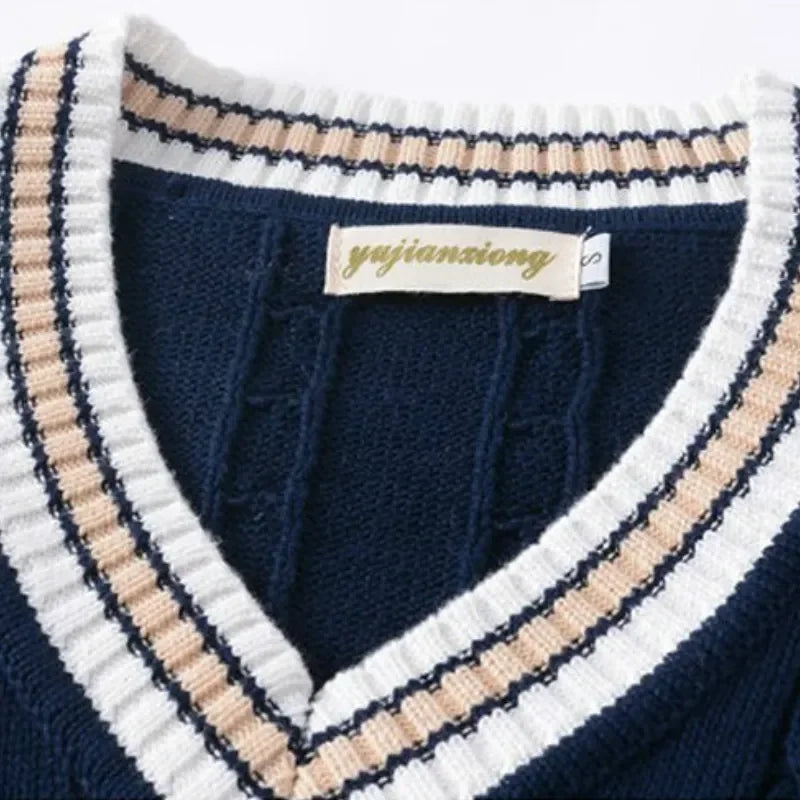 Pullunder rétro style Old Money col en V pour hommes