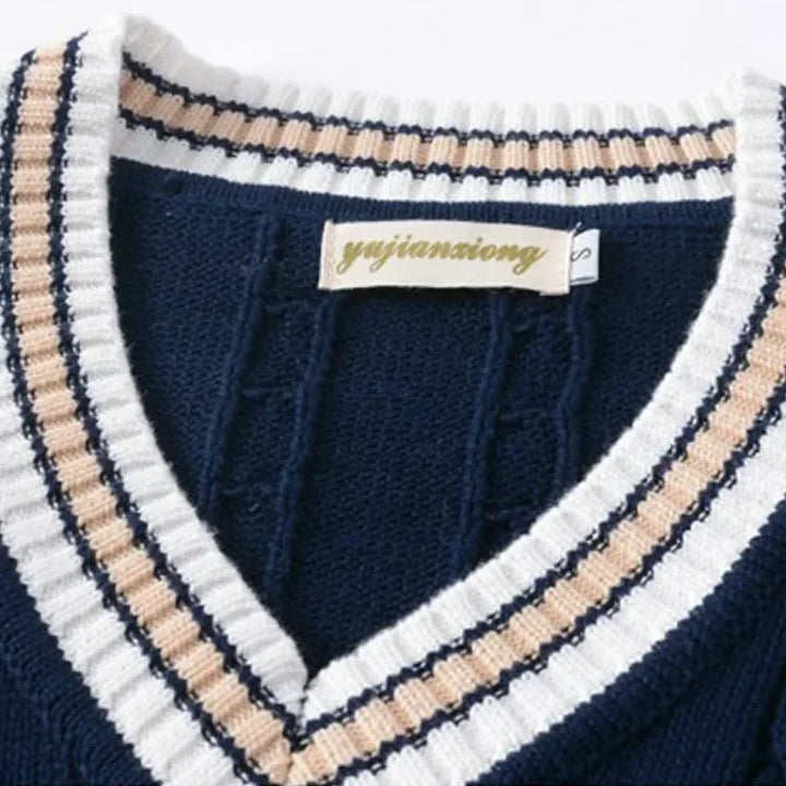 Pullunder rétro style Old Money col en V pour hommes