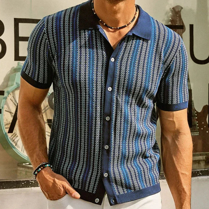 Chemise d'été homme avec motif rétro & patte de boutonnage – chemise décontractée manches courtes avec col