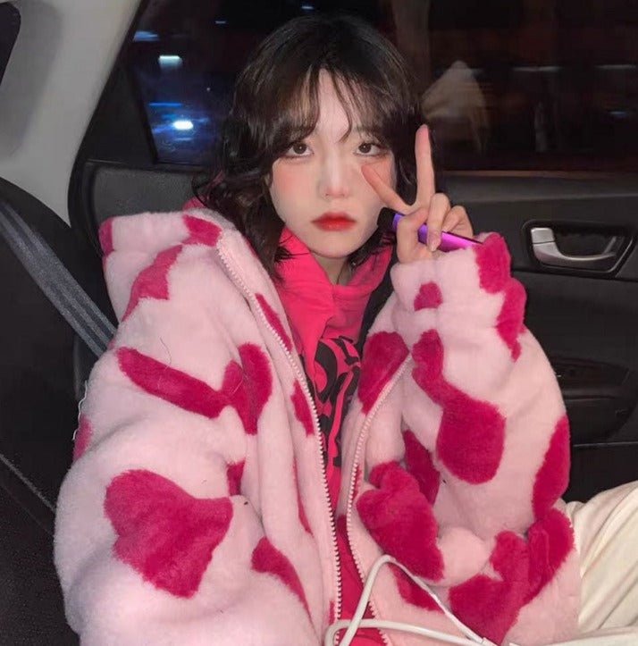 Veste en peluche Harajuku ours Teddy imprimé avec capuche duveteuse vêtement d'extérieur