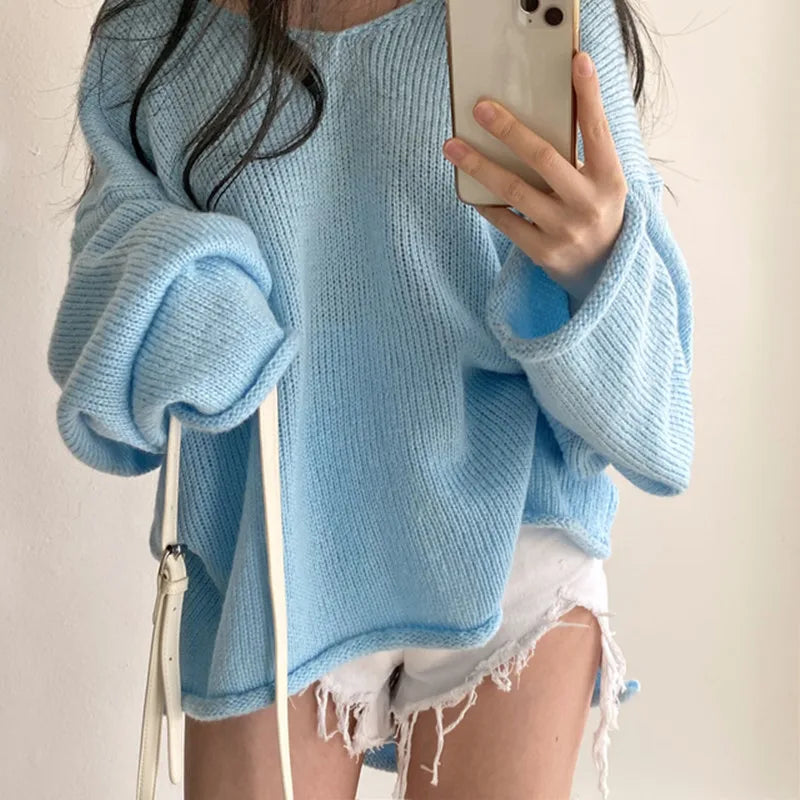 Oversized Damen Strickpullover – Lockerer V-Ausschnitt Sweater im Casual Look