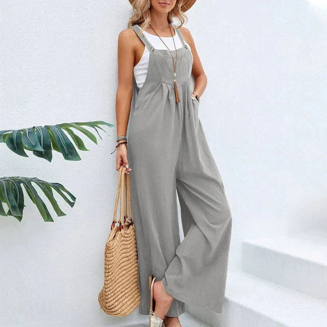 Damen Latzhose mit weitem Bein – Lockerer Jumpsuit im Boho-Stil mit Trägern – Sommer-Overall für Strand, Urlaub & Freizeit