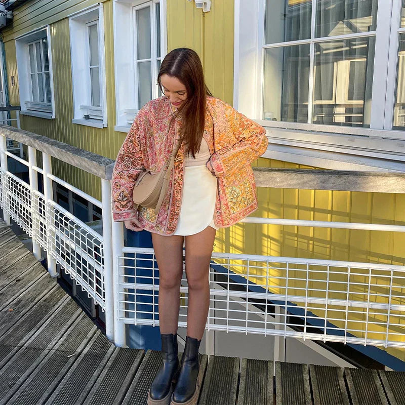Veste matelassée patchwork pour femmes – Veste patchwork vintage style bohème avec poches