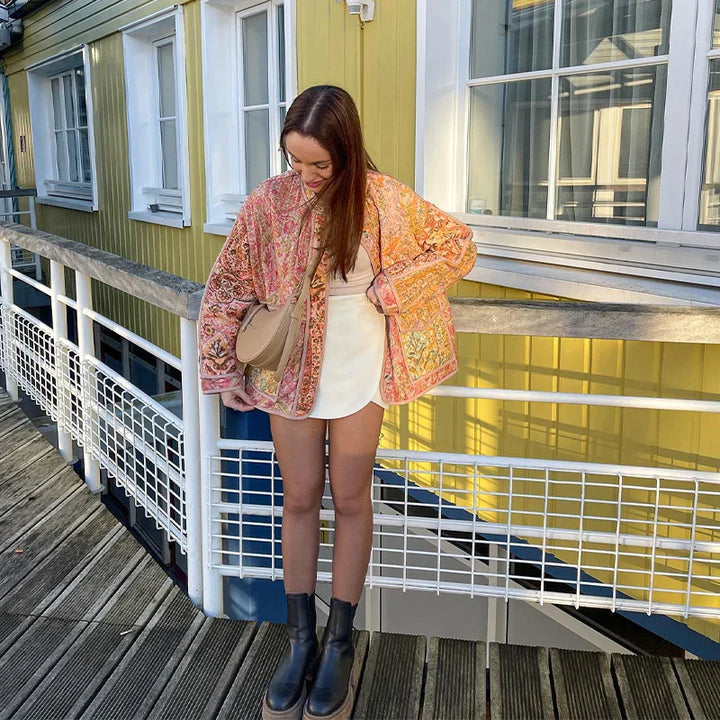 Veste matelassée patchwork pour femmes – Veste patchwork vintage style bohème avec poches