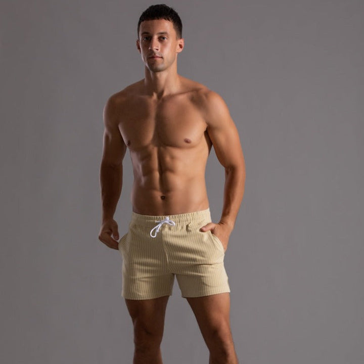 Shorts homme à rayures fines – Pantalon court d'été avec cordon de serrage