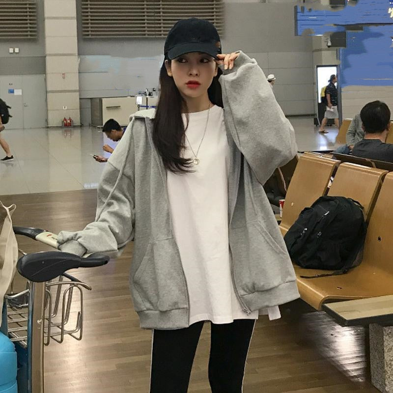 Giacca da baseball oversize Ophélie con cappuccio, tasca solida e maniche lunghe con zip