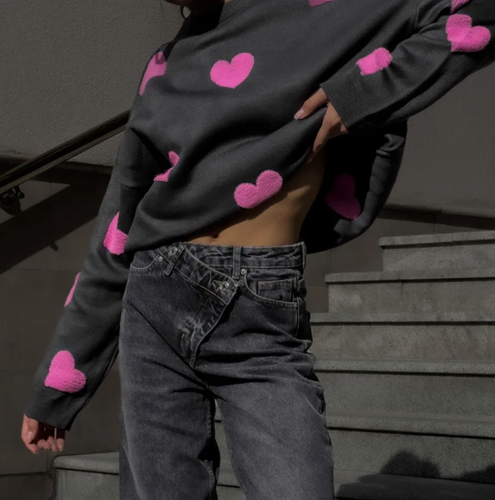 Cuore | Maglione da donna morbido con ricamo d'amore