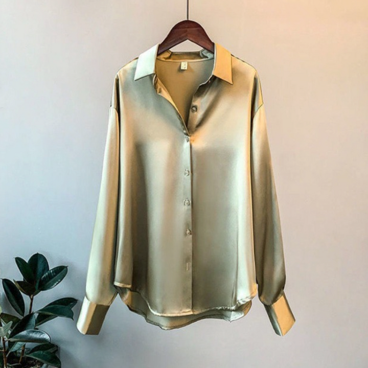 Camicia oversize da donna in satin – elegante camicia a maniche lunghe con abbottonatura
