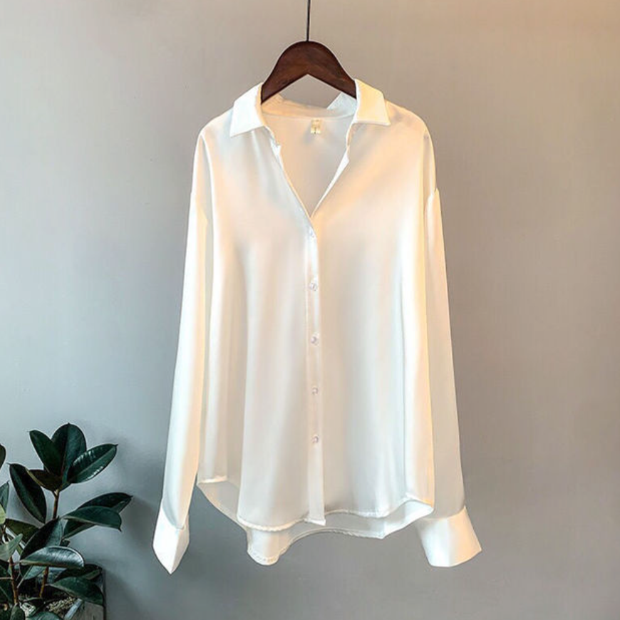 Camicia oversize da donna in satin – elegante camicia a maniche lunghe con abbottonatura
