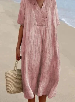 Lässiges Damen Leinenkleid mit V-Ausschnitt – Luftiges Sommerkleid für Strand & Alltag
