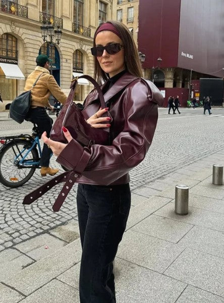 Veste courte automne-hiver en cuir pour femmes