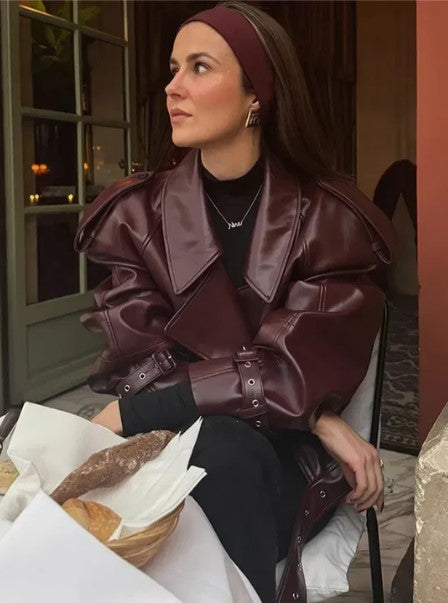 Veste courte automne-hiver en cuir pour femmes