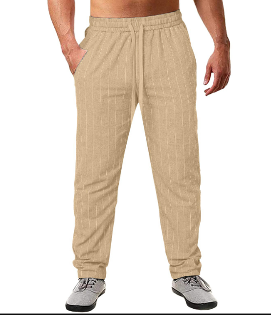 Herren Leinenhose mit Kordelzug – Luftige Freizeithose mit weitem Bein & Streifen für Strand, Sommer & Urlaub