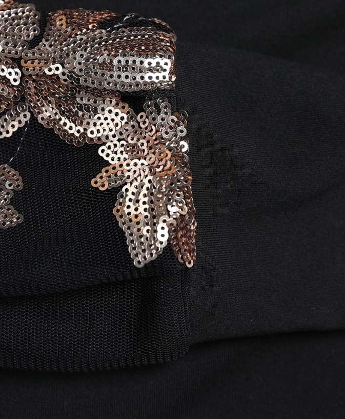 Maglia a maniche lunghe da donna con inserti in pizzo floreale – Top asimmetrico con maniche trasparenti per sera, festa e tempo libero