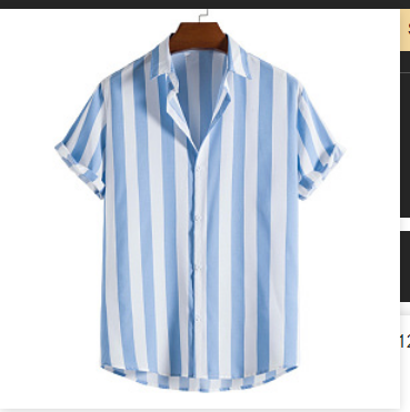 Herren Kurzarmhemd mit vertikalem Streifenmuster – Figurbetontes Sommerhemd mit Stehkragen & Knopfleiste – Modisches Shirt für Freizeit & Urlaub