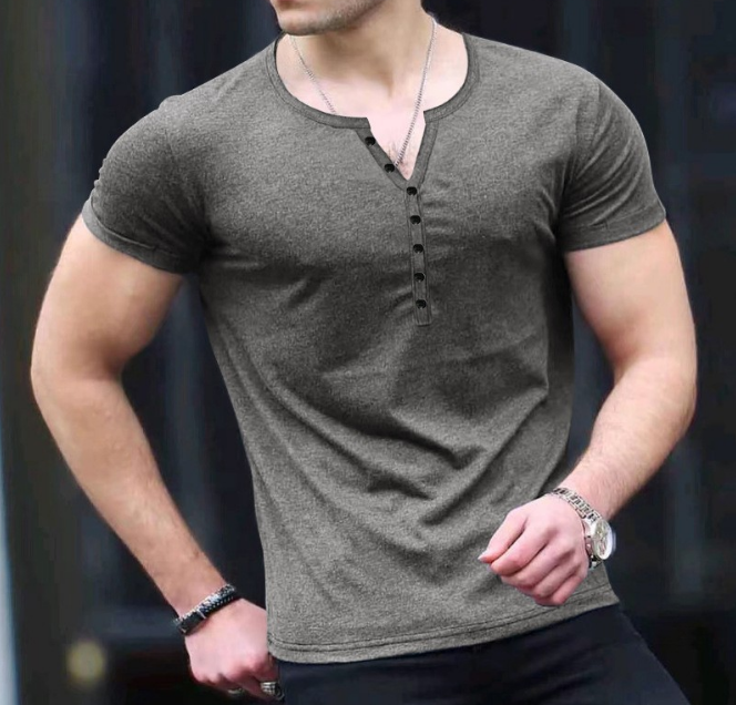 Herren T-Shirt mit V-Ausschnitt & Knopfleiste – Slim Fit Kurzarmshirt für Sommer, Freizeit & Streetstyle