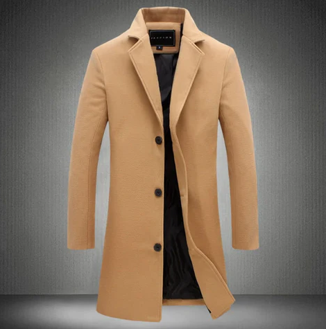 Manteau long élégant en laine avec boutons pour hommes | Pour occasions élégantes