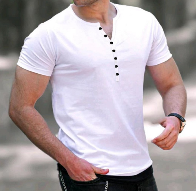 Herren T-Shirt mit V-Ausschnitt & Knopfleiste – Slim Fit Kurzarmshirt für Sommer, Freizeit & Streetstyle