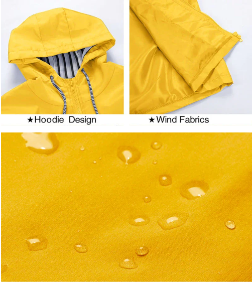 Hellee - Cappotto lungo casual con cappuccio Windbreaker Trenchcoat