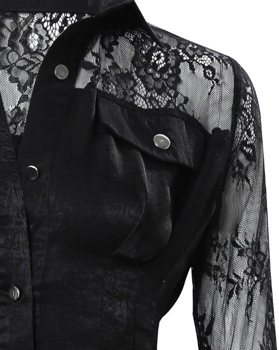 Mini abito con pizzo e bottoni – abito aderente da donna con maniche lunghe per festa, club e serata romantica