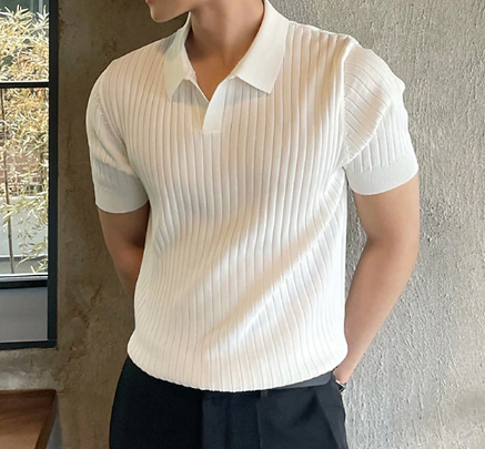 Polo a maglia da uomo – Polo a maniche corte con struttura a coste per estate, tempo libero e look smart casual
