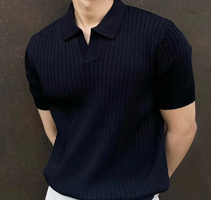 Polo a maglia da uomo – Polo a maniche corte con struttura a coste per estate, tempo libero e look smart casual