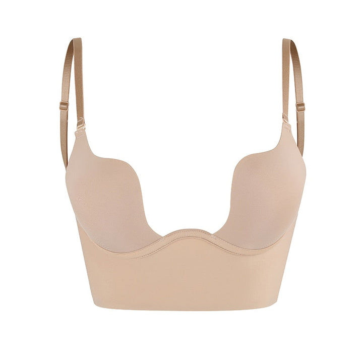 Soutien-gorge push-up dos nu avec bretelles transparentes – Soutien-gorge à armatures décolleté profond pour robes de soirée et tops