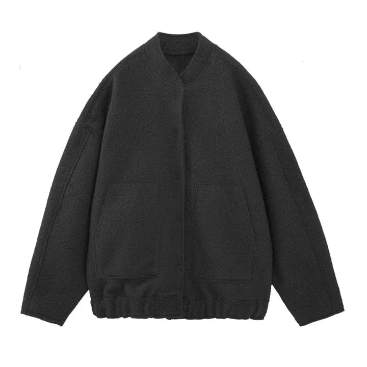 Cappotto di lana oversize con scollo rotondo e bottoni