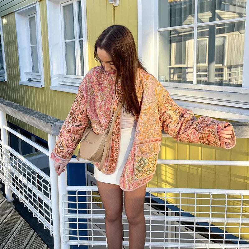 Veste matelassée patchwork pour femmes – Veste patchwork vintage style bohème avec poches