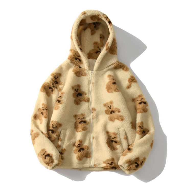 Veste en peluche Harajuku ours Teddy imprimé avec capuche duveteuse vêtement d'extérieur