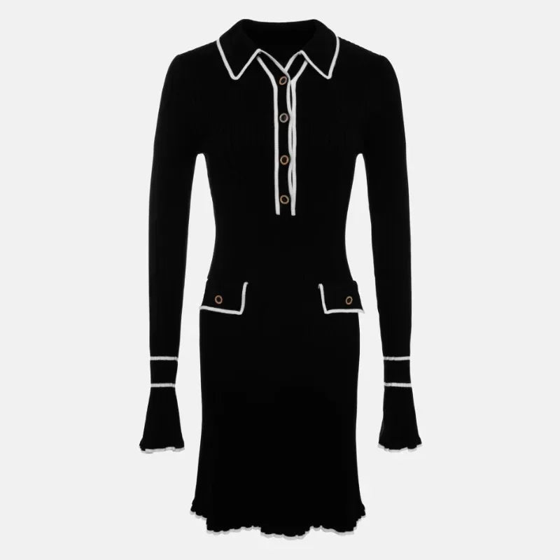 Kaylee - Langärmeliges Kleid mit Strickkragen und Rüschen