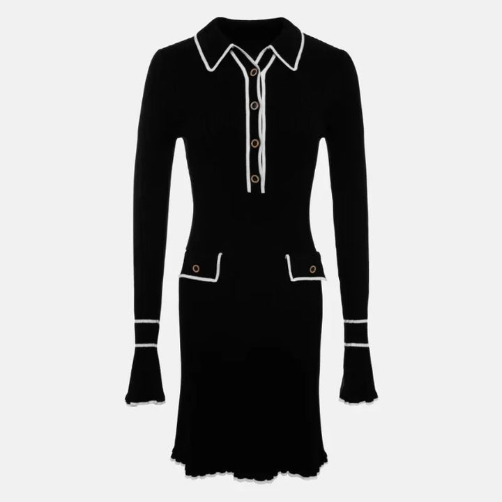 Kaylee - Langärmeliges Kleid mit Strickkragen und Rüschen