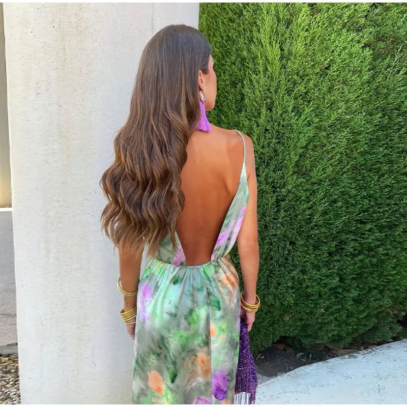 Anisten - Robe maxi colorée et sexy avec imprimé Halo-Dye et écharpe amovible