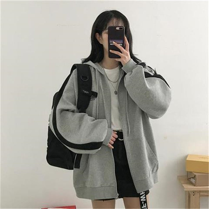 Giacca da baseball oversize Ophélie con cappuccio, tasca solida e maniche lunghe con zip